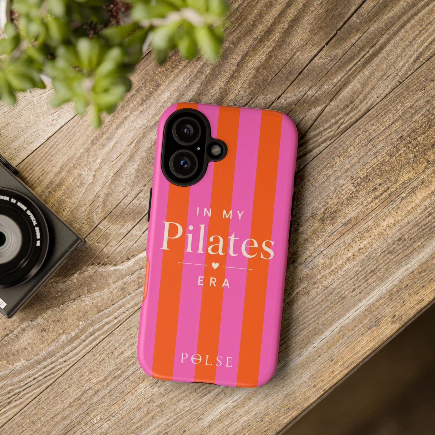 Phone Case - "In My Pilates Era" Bold Pink & Orange Striped Tough Case