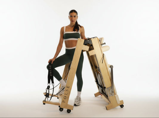 POLSE fold-up Pilates reformer oakwood frame