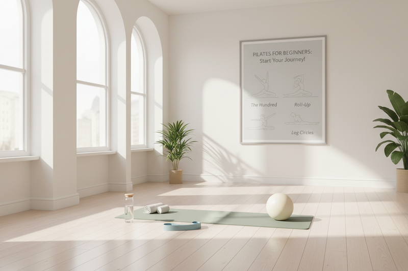 Minimalist Barre Pilates studio with light-filled space, mirrors, and reformer equipment