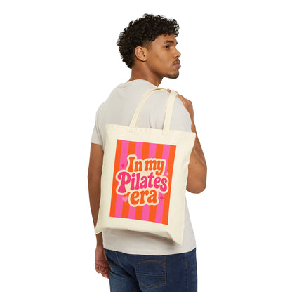 In My Pilates Era Canvas Tote — Retro Striped Fitness Bag