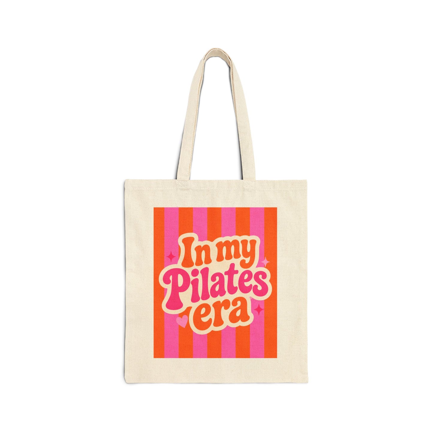 In My Pilates Era Canvas Tote — Retro Striped Fitness Bag