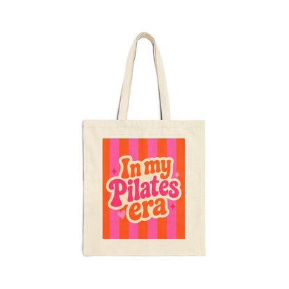 In My Pilates Era Canvas Tote — Retro Striped Fitness Bag