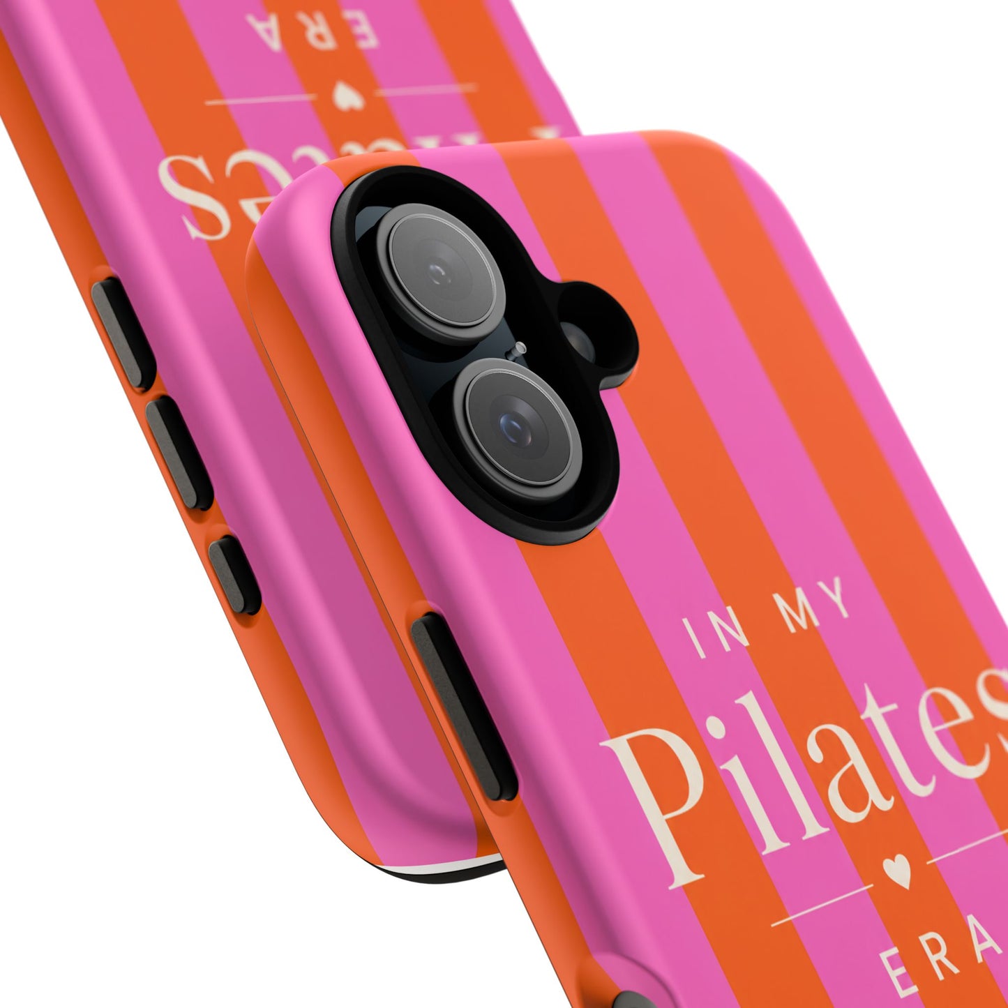 Phone Case - "In My Pilates Era" Bold Pink & Orange Striped Tough Case