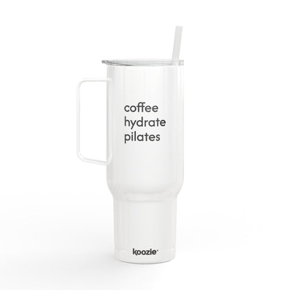 40oz Tumbler - "coffee hydrate pilates" Insulated Travel Mug with Lid