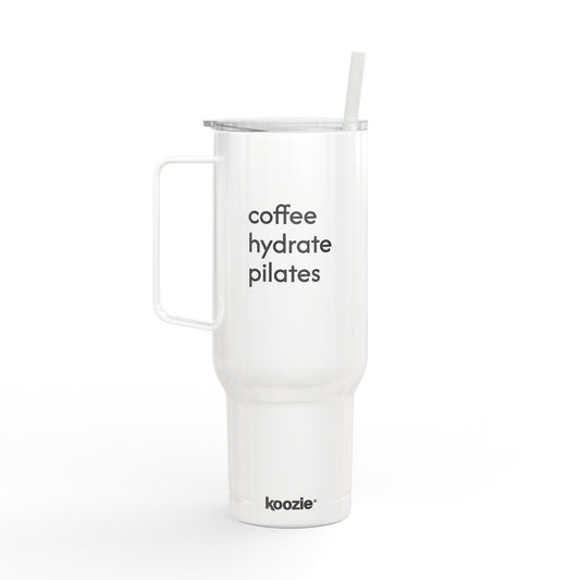 40oz Tumbler - "coffee hydrate pilates" Insulated Travel Mug with Lid