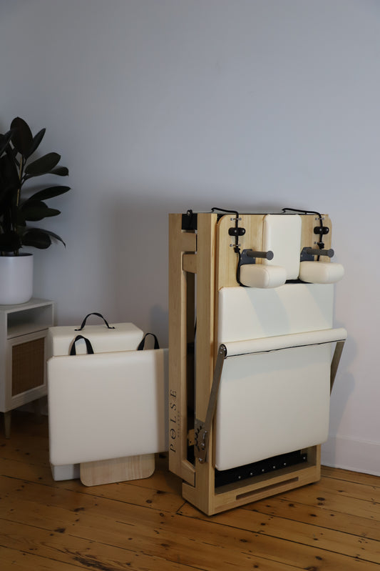 POLSE fold-up Pilates reformer oakwood frame white home studio box and jump oard included with free shipping