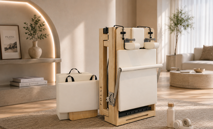 fold up reformer at home pilates white