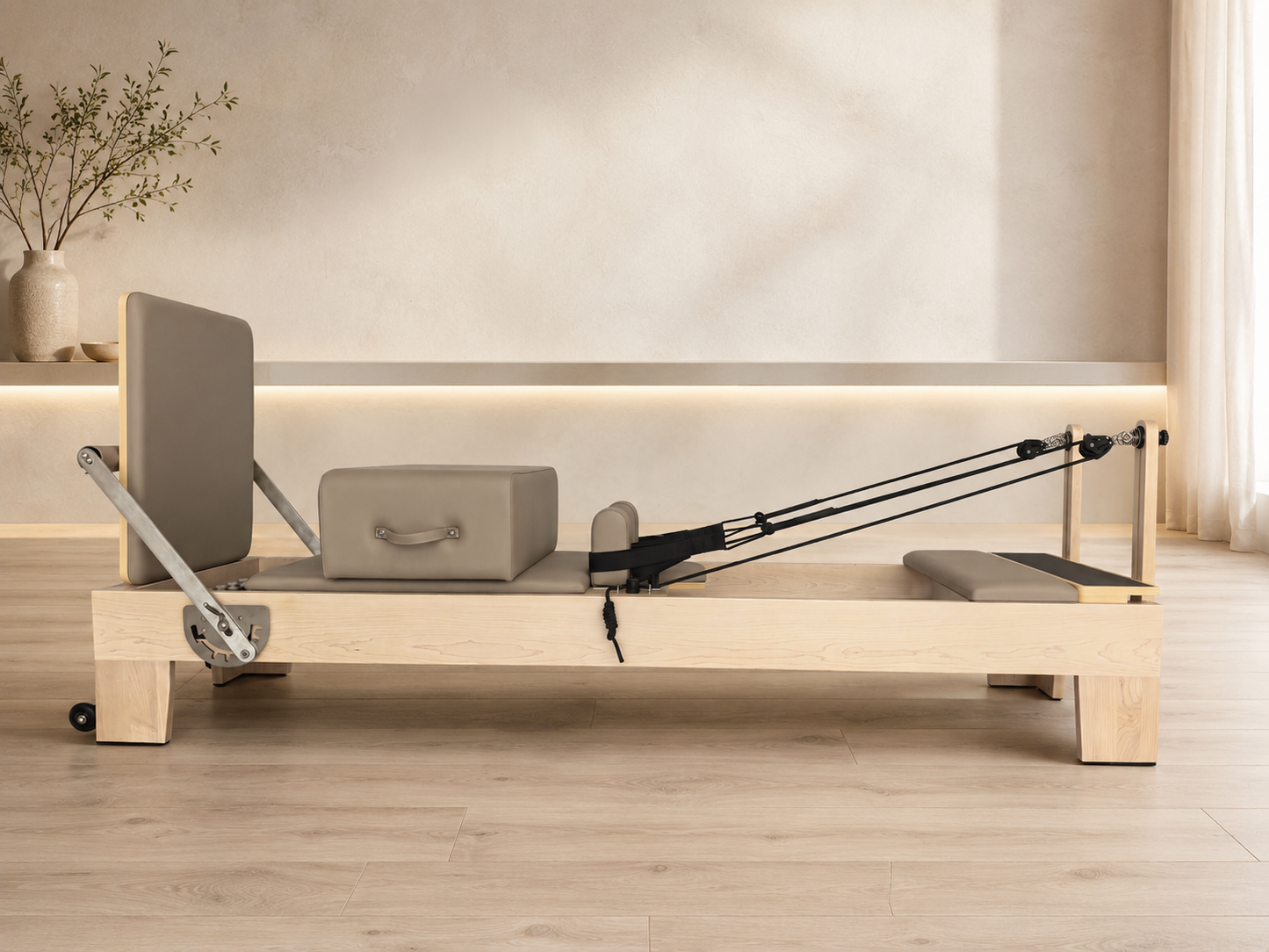 pilates studio with oak wood frames pilates reformer commercial grade sturdy equipment home space